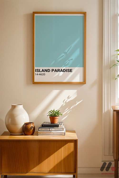 Island Paradise Renk Kartı, Ahşap Çerçeveli Duvar Tablosu - Huzurlu Ev Dekorasyonu