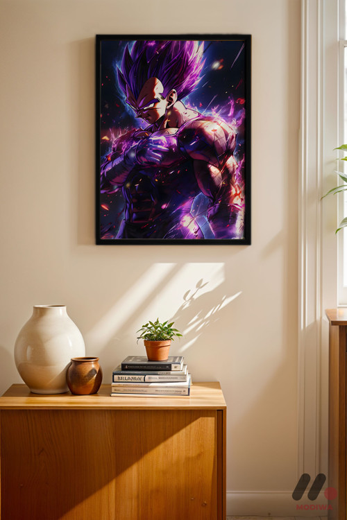 Dragon Ball Vegeta Mor Poster, Siyah Çerçeveli Duvar Tablosu - Anime Severlere Özel Hediye