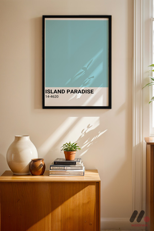 Island Paradise Renk Kartı, Siyah Çerçeveli Duvar Tablosu - Huzurlu Ev Dekorasyonu