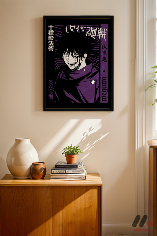 Jujutsu Kaisen Megumi Poster, Siyah Çerçeveli Duvar Tablosu - Anime Severlere Özel Hediye