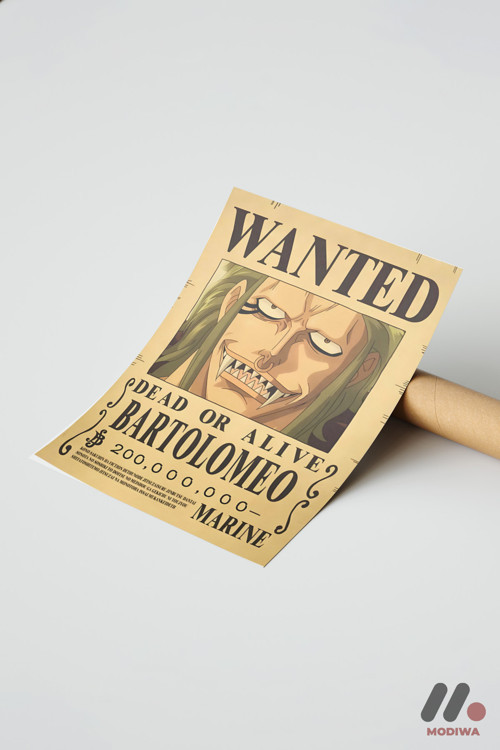 One Piece Bartolomeo Wanted Poster, Çerçevesiz Yüksek Kalite Duvar Afişi - Anime Severlere Özel Hedi