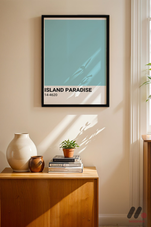 Island Paradise Renk Kartı, Siyah Çerçeveli Duvar Tablosu - Huzurlu Ev Dekorasyonu