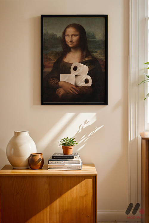 Mona Lisa Mizah Parodisi, Siyah Çerçeveli Duvar Tablosu - Modern Ev Dekorasyonu