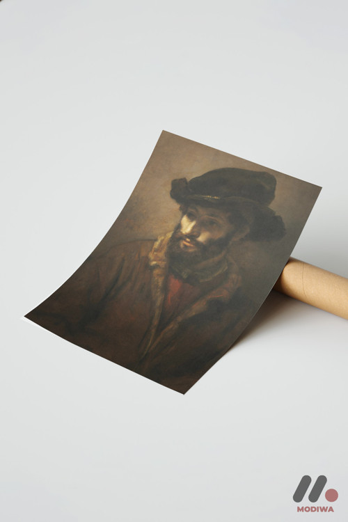 Rembrandt Şapkalı Adam Portresi, Çerçevesiz Yüksek Kalite Duvar Afişi - Sanatsever Hediyesi