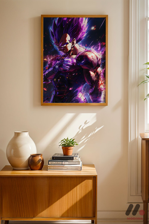 Dragon Ball Vegeta Mor Poster, Ahşap Çerçeveli Duvar Tablosu - Anime Severlere Özel Hediye