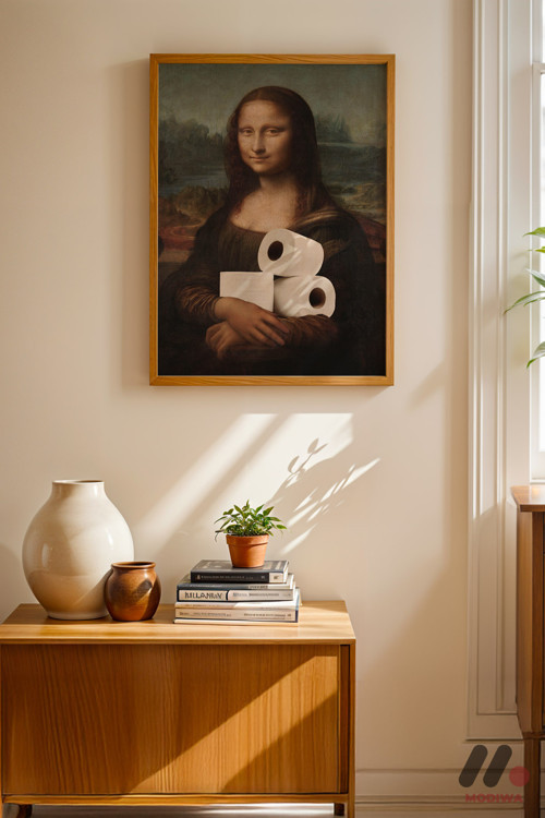 Mona Lisa Mizah Parodisi, Ahşap Çerçeveli Duvar Tablosu - Modern Ev Dekorasyonu
