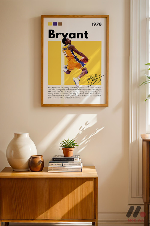Kobe Bryant Basketbol Posteri, Ahşap Çerçeveli Duvar Tablosu - Spor Severlere Hediye