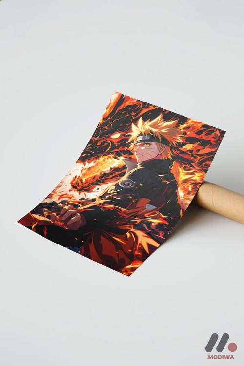 Naruto Alev Efektli Poster, Çerçevesiz Yüksek Kalite Duvar Afişi - Anime Severlere Özel Hediye