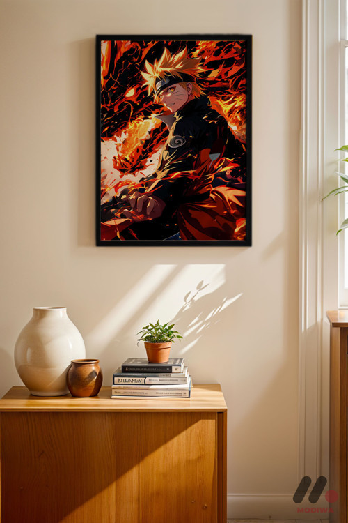 Naruto Alev Efektli Poster, Siyah Çerçeveli Duvar Tablosu - Anime Severlere Özel Hediye