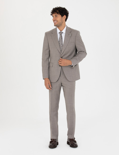 %100 Yün Açık Kahverengi Slim Fit Takım Elbise 50272759-VR002