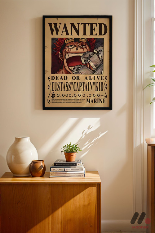 One Piece Eustass Kid Wanted Poster, Siyah Çerçeveli Duvar Tablosu - Anime Severlere Özel Hediye