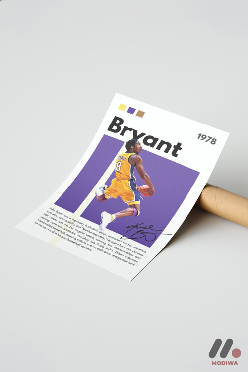 Kobe Bryant Mor Poster, Çerçevesiz Yüksek Kalite Duvar Afişi - Spor Severlere Hediye