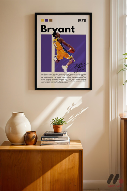 Kobe Bryant Mor Poster, Siyah Çerçeveli Duvar Tablosu - Spor Severlere Hediye