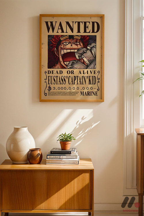One Piece Eustass Kid Wanted Poster, Ahşap Çerçeveli Duvar Tablosu - Anime Severlere Özel Hediye