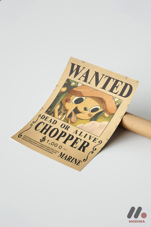 One Piece Chopper Wanted Poster, Çerçevesiz Yüksek Kalite Duvar Afişi - Anime Severlere Özel Hediye