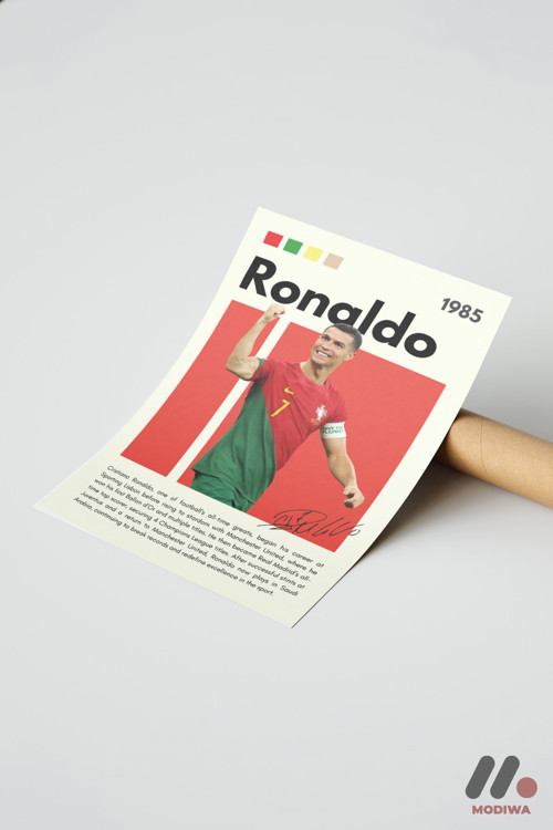 Ronaldo Futbol Posteri, Çerçevesiz Yüksek Kalite Duvar Afişi - Spor Severlere Hediye
