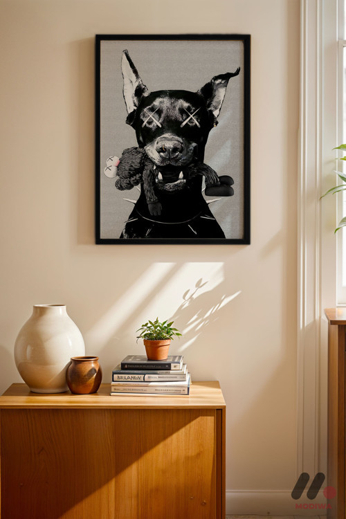 Siyah Köpek Pop Art, Siyah Çerçeveli Duvar Tablosu - Renkli Ev Dekorasyonu