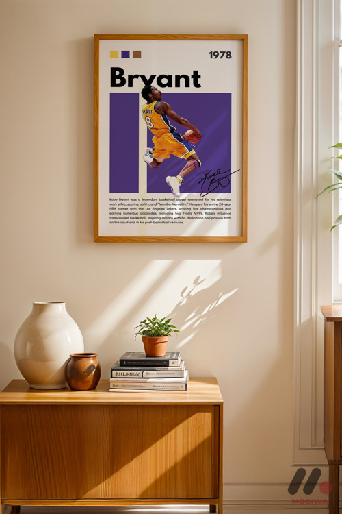 Kobe Bryant Mor Poster, Ahşap Çerçeveli Duvar Tablosu - Spor Severlere Hediye