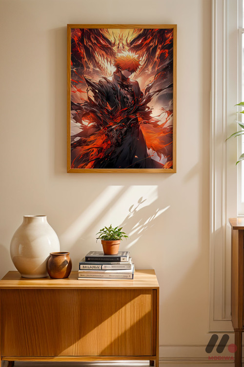 Bleach Ichigo Poster, Ahşap Çerçeveli Duvar Tablosu - Anime Severlere Özel Hediye