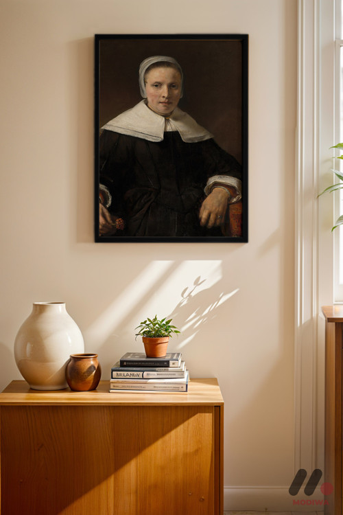 Rembrandt Beyaz Yakalı Kadın, Siyah Çerçeveli Duvar Tablosu - Sanatsever Hediyesi