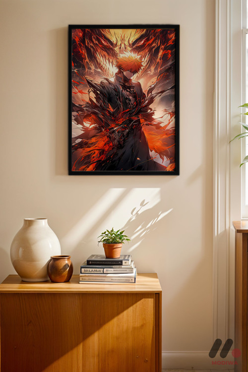 Bleach Ichigo Poster, Siyah Çerçeveli Duvar Tablosu - Anime Severlere Özel Hediye