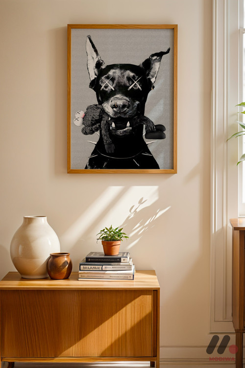 Siyah Köpek Pop Art, Ahşap Çerçeveli Duvar Tablosu - Renkli Ev Dekorasyonu