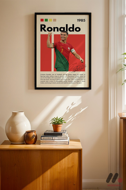 Ronaldo Futbol Posteri, Siyah Çerçeveli Duvar Tablosu - Spor Severlere Hediye