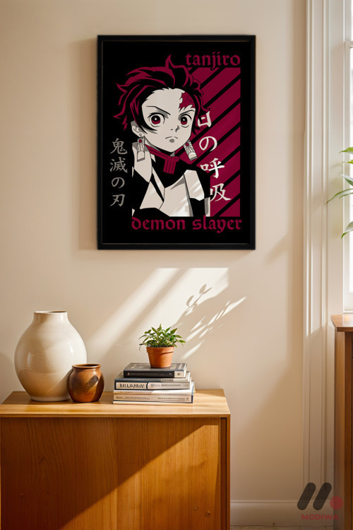 Demon Slayer Tanjiro Anime Poster, Siyah Çerçeveli Duvar Tablosu - Anime Severlere Özel Hediye