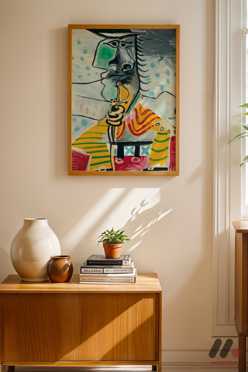 Picasso Kübist Renkli Portre, Ahşap Çerçeveli Duvar Tablosu - Sanatsever Hediyesi