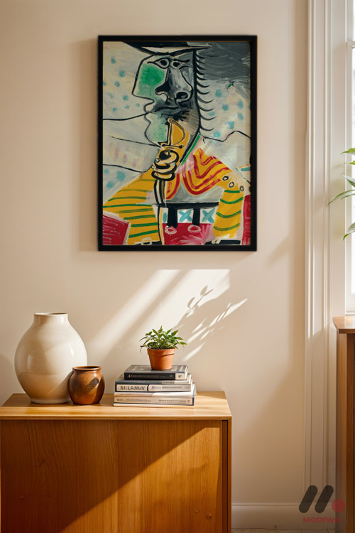 Picasso Kübist Renkli Portre, Siyah Çerçeveli Duvar Tablosu - Sanatsever Hediyesi