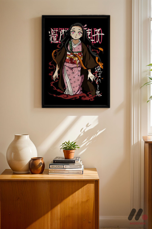 Demon Slayer Nezuko Anime Poster, Siyah Çerçeveli Duvar Tablosu - Anime Severlere Özel Hediye
