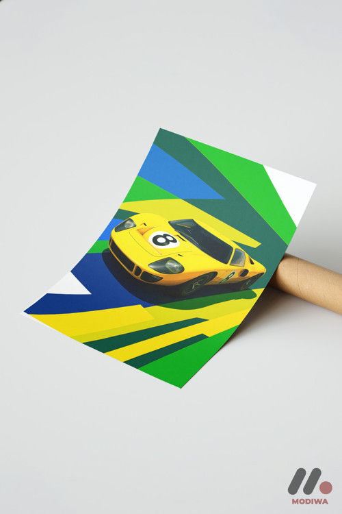 Sarı Yarış Arabası Pop Art, Çerçevesiz Yüksek Kalite Duvar Afişi - Oto Severlere Özel Hediye