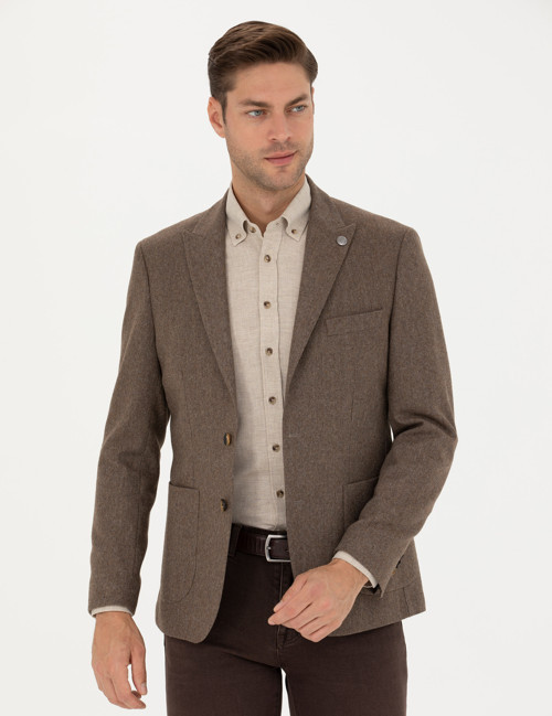 Kahverengi Yün Karışımlı Slim Fit Ceket 50274205-VR029