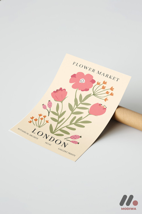Flower Market Londra Posteri, Çerçevesiz Yüksek Kalite Duvar Afişi - Ev Dekorasyonu