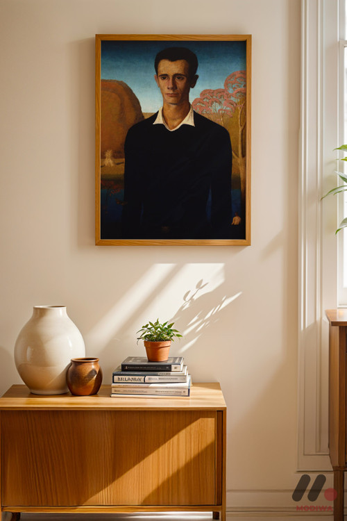Grant Wood Erkek Portresi, Ahşap Çerçeveli Duvar Tablosu - Sanatsever Hediyesi