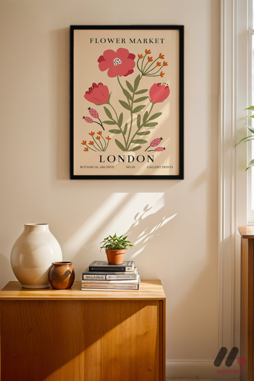 Flower Market Londra Posteri, Siyah Çerçeveli Duvar Tablosu - Ev Dekorasyonu