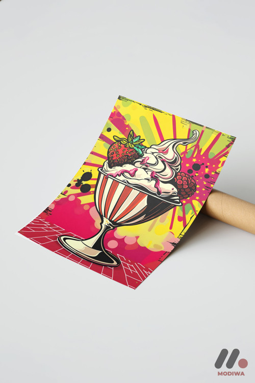 Dondurma Pop Art, Çerçevesiz Yüksek Kalite Duvar Afişi - Renkli Ev Dekorasyonu