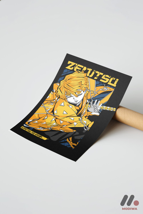 Demon Slayer Zenitsu Anime Poster, Çerçevesiz Yüksek Kalite Duvar Afişi - Anime Severlere Özel Hediy