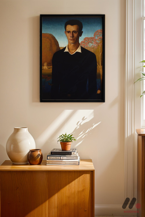 Grant Wood Erkek Portresi, Siyah Çerçeveli Duvar Tablosu - Sanatsever Hediyesi