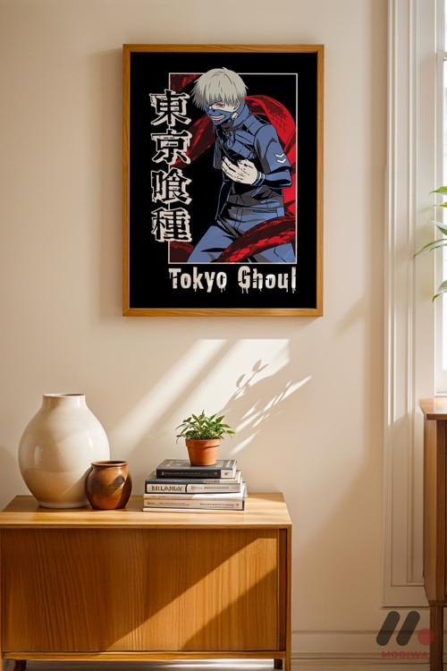 Tokyo Ghoul Kaneki Maske Poster, Ahşap Çerçeveli Duvar Tablosu - Anime Severlere Özel Hediye