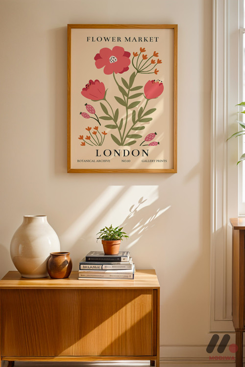 Flower Market Londra Posteri, Ahşap Çerçeveli Duvar Tablosu - Ev Dekorasyonu