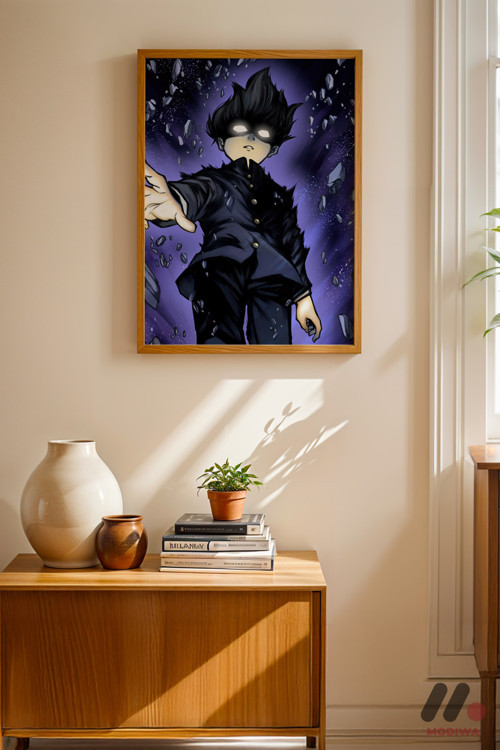 Mob Psycho Uzay Sahnesi Poster, Ahşap Çerçeveli Duvar Tablosu - Anime Severlere Özel Hediye