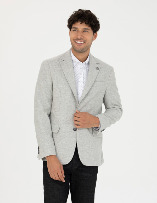 Açık Gri Yün Karışımlı Slim Fit Ceket 50273166-VR001