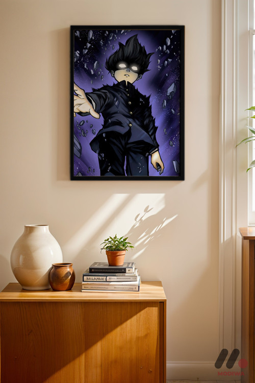 Mob Psycho Uzay Sahnesi Poster, Siyah Çerçeveli Duvar Tablosu - Anime Severlere Özel Hediye
