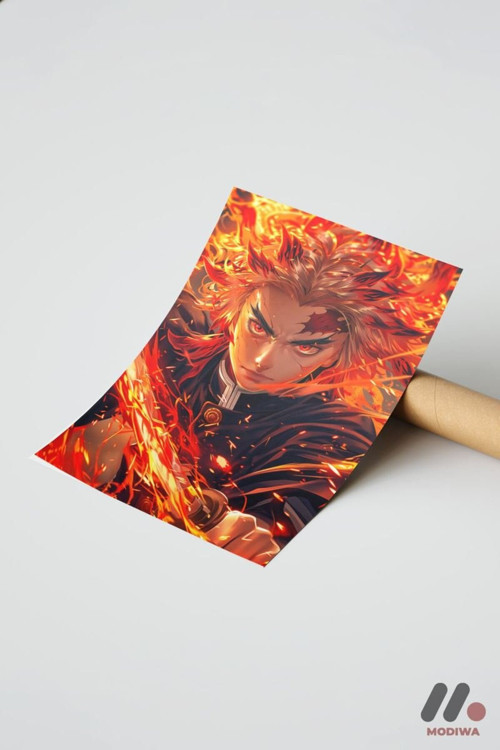 Demon Slayer Rengoku Anime Poster, Çerçevesiz Yüksek Kalite Duvar Afişi - Anime Severlere Özel Hediy
