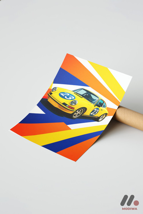 Sarı Yarış Coupe Pop Art, Çerçevesiz Yüksek Kalite Duvar Afişi - Oto Severlere Özel Hediye
