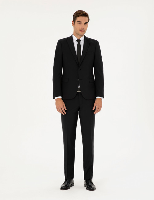 Siyah Slim Fit Yünlü Takım Elbise 50297483-VR046