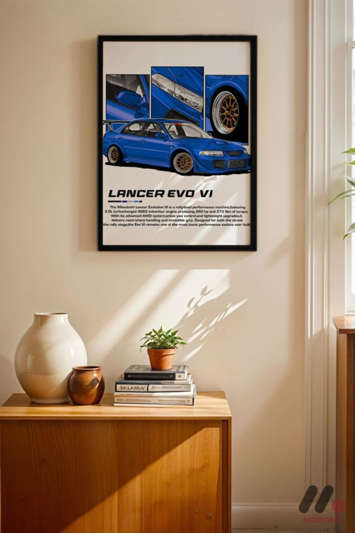 Mitsubishi Lancer Evo Vı Jdm Poster, Siyah Çerçeveli Duvar Tablosu - Oto Severlere Özel Hediye