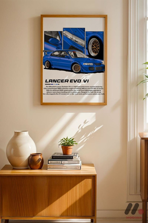 Mitsubishi Lancer Evo Vı Jdm Poster, Ahşap Çerçeveli Duvar Tablosu - Oto Severlere Özel Hediye
