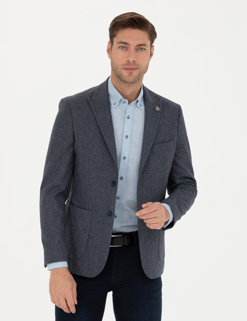Lacivert Yün Karışımlı Slim Fit Ceket 50274205-VR033